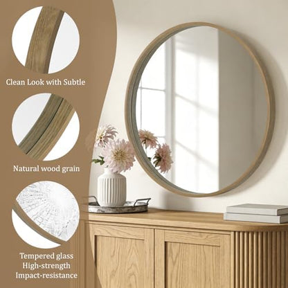 WallBeyond Round Wood Mirror, 36" Round Modern Decoration Large Circle Wall Mirror for Bathroom Living Room Bedroom Entryway, Honey