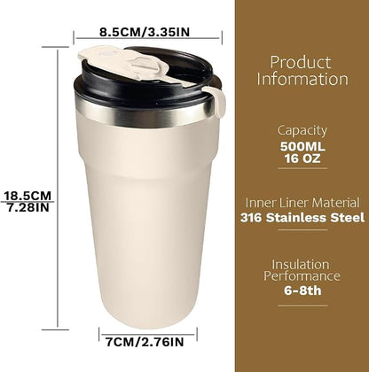 SPLMIFA Travel Coffee Mugs Leak-Proof, Reusable Coffee Cups with Lids, Stainless Steel Vacuum Insulated Coffee Tumblers, Thermal Insulation Cups for Men and Women Hot & Cold Drinks(4th-White, 16OZ)
