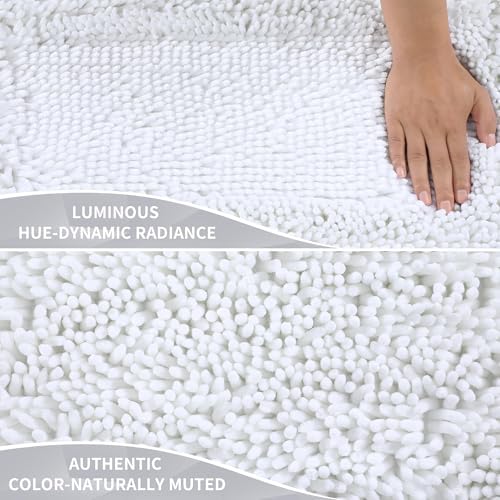 Yimobra Long Bathroom Rugs Runner 70x24 Inch, Extra Thick Soft Absorbent Chenille Bath Mat, Non Slip Machine Washable, Quick Dry Bath Rugs for Bathroom Floor, Tub and Shower, White