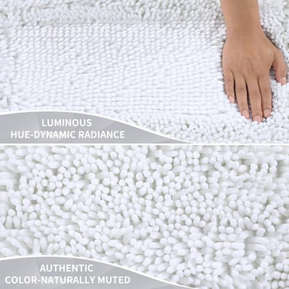 Yimobra Long Bathroom Rugs Runner 55x24 Inch, Extra Thick Soft Absorbent Chenille Bath Mat, Non Slip Machine Washable, Quick Dry Bath Rugs for Bathroom Floor, Tub and Shower, White