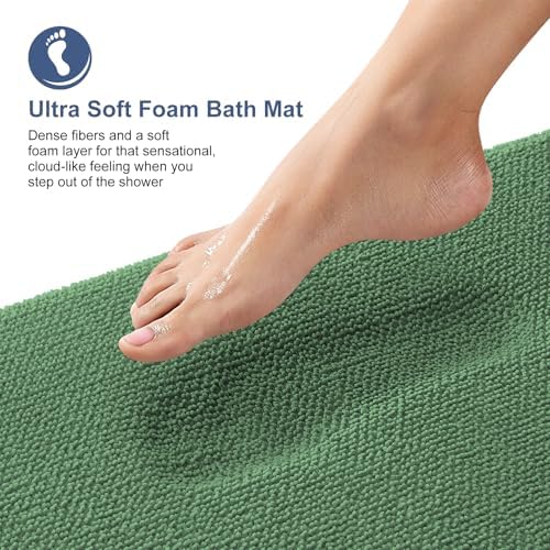 OLANLY Memory Foam Bathroom Runner Rugs 47x24, Long Bath Mats, Olive Green
