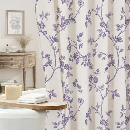 MitoVilla Purple Linen Floral Shower Curtain for Bathroom, 72 x 72
