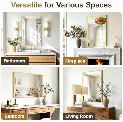 Rectangular Bathroom Mirror, 30"x20" Gold Metal Framed Vanity Mirror