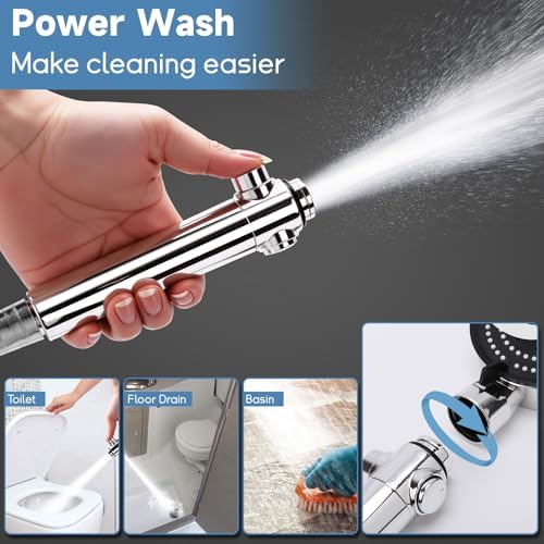 5+1 Mode High Pressure Replacement Silver RV Shower Head with Hose