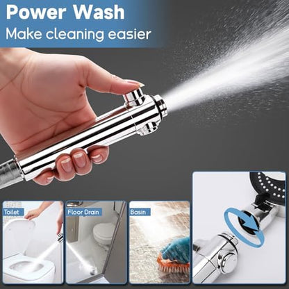 5+1 Mode High Pressure Replacement Silver RV Shower Head with Hose
