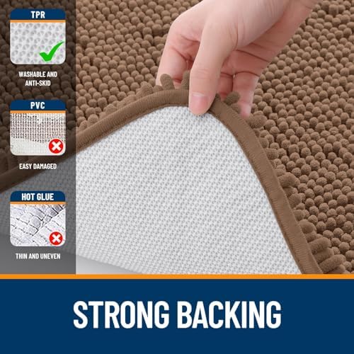 OLANLY Chenille Bathroom Rugs Mats Sets 2 Piece, 47"x20"+24"x20", Mocha