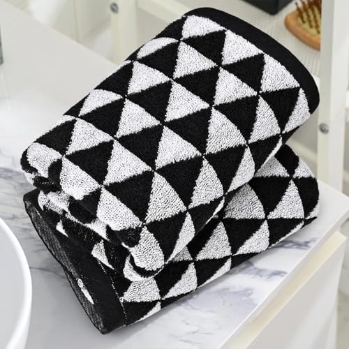 Jacquotha Black Hand Towels for Bathroom & Kitchen (Geometric Triangle)