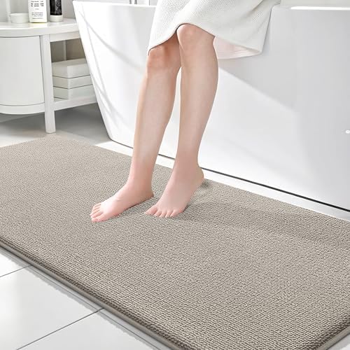 OLANLY Memory Foam Bathroom Runner Rugs 70x24, Long Bath Mats, Warm Taupe