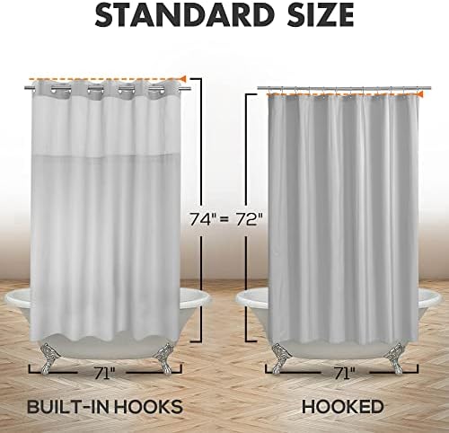 River Dream No Hook Shower Curtain with Snap-in Liner Set, Gray, 71x74
