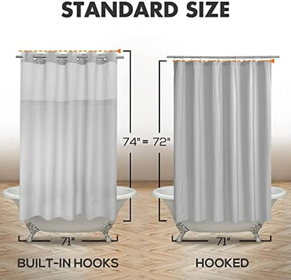 River Dream No Hook Shower Curtain with Snap-in Liner Set, Gray, 71x74