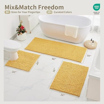 Bathroom Rugs Non Slip Washable 36x24, Extra Thick Soft Chenille Absorbent Bath Mat, High Density Barrier Non Slip Backing, Quick Dry Plush Shaggy Floor Carpet for Tub&Shower, Yellow