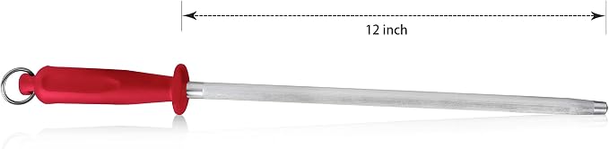 Knives Sharpener Knives Sharpening Honing Rod ALLWIN HOUSEWARE Knives Carbon Honing Steel for Chef Knives Daily Edge Maintenance Non‑Slip Handle with Anti‑Slip Metal Tip for Kitchen Cooking Gift, Red