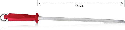 Knives Sharpener Knives Sharpening Honing Rod ALLWIN HOUSEWARE Knives Carbon Honing Steel for Chef Knives Daily Edge Maintenance Non‑Slip Handle with Anti‑Slip Metal Tip for Kitchen Cooking Gift, Red