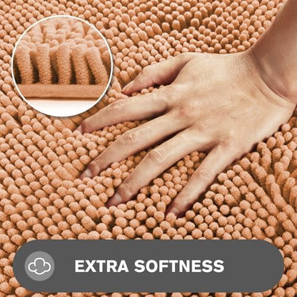 Peach Bathroom Rugs – Absorbent and Washable Bath Mat, Non-Slip, Thick Soft Chenille Bath Rugs for Bathroom Floor, Shower, Sink - 17" x 24"