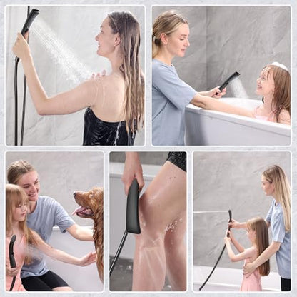 BRIGHT SHOWERS High Pressure Dual Shower Head Combo with Rainfall & Handheld, 4 Spray Settings, Tool-Free Installation, 60" Stainless Steel Hose, Matte Black