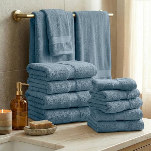 SUPERIOR Egyptian Cotton Ultra Plush & Absorbent, 12 Piece Set, Denim Blue