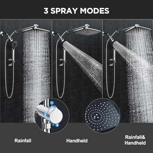 Veken 11.8" High Pressure Shower Head with Handheld, Metal Core Fittings