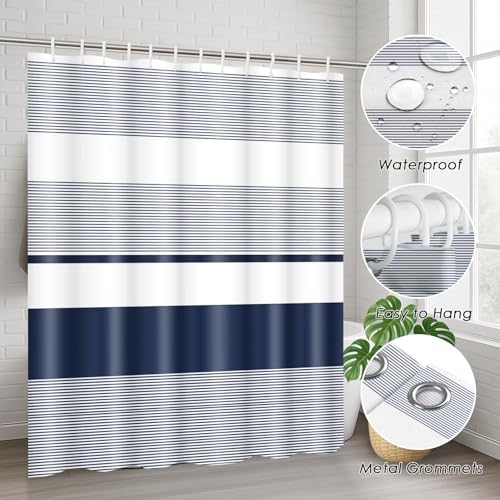 Bathroom Sets with Shower Curtain and Rug 4 Pcs Abstract Navy Blue
