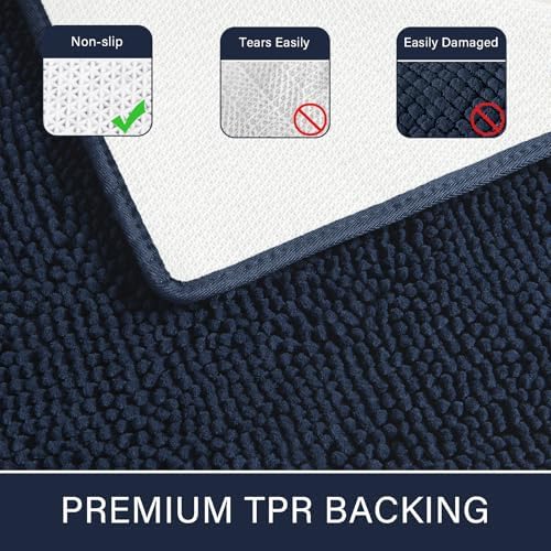 LOCHAS Luxury Bathroom Rug Shaggy Bath Mat 24 x 36 Inch, Navy