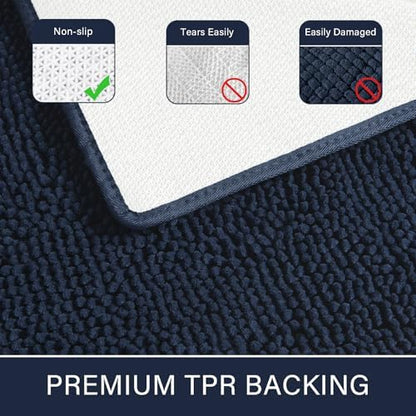 LOCHAS Luxury Bathroom Rug Shaggy Bath Mat 24 x 48 Inch, Navy