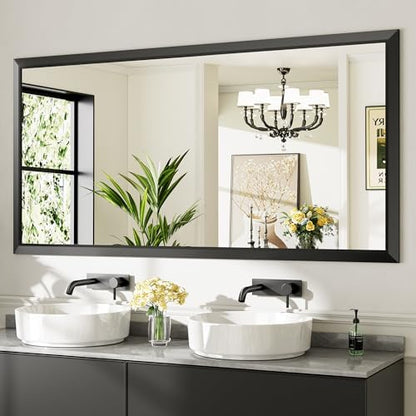 Briivue Black Metal Framed Bathroom Wall Mirror, 72x36 Inch