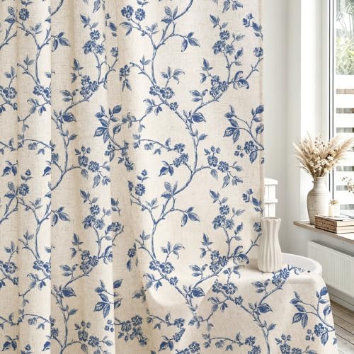 MitoVilla Extra Long Linen Floral Shower Curtain for Bathroom,72 x 84