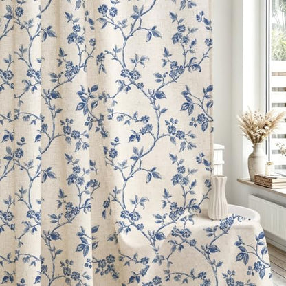 MitoVilla Extra Long Linen Floral Shower Curtain for Bathroom,72 x 84
