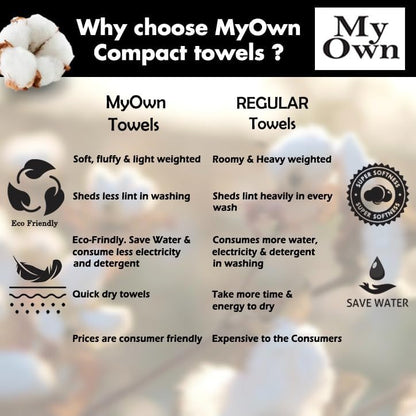 MyOwn Premium Cotton 6 Pack Towel Set for Bathroom, Contains 2 Bath Towels 28x55 inch, 2 Hand Towels 16x24 inch & 2 Wash Coths 12x12 inch, Ideal Everyday use, Compact & Lightweight - White