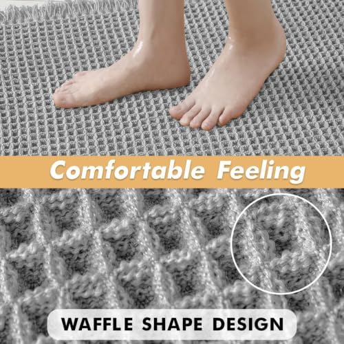 MIULEE Set of 2 Waffle Bathroom Rugs Boho Bath Mat Light Grey 24x36 Inch