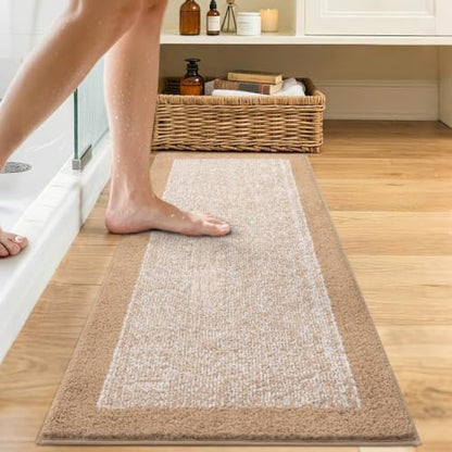 48x17 Long Bathroom Rugs Non Slip Washable, Soft Absorbent Bath Mat Beige