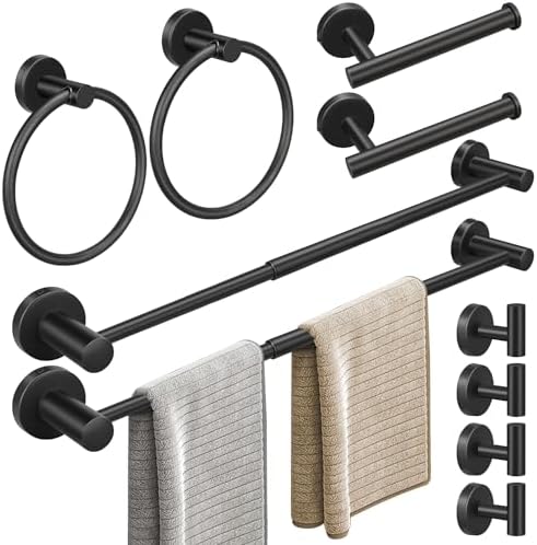 10pcs Matte Black Retractable Bathroom Hardware Set,