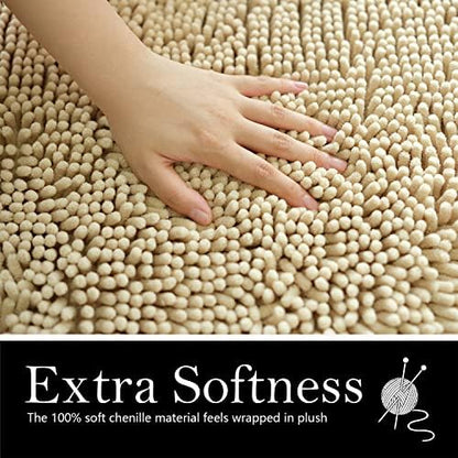 Bathroom Rugs Chenille Bath mat 2 Piece Set, Super Absorbent, Strong PVC Non Slip Backing, Bath mats for Bathroom, Plush Shaggy, Thick, Machine Washable, Bathtub, Shower, Toilet.(Beige)