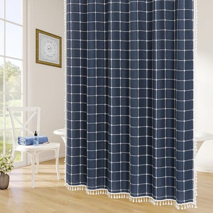 Gibelle Navy Blue Boho Farmhouse Shower Curtain for Bathroom 72x72