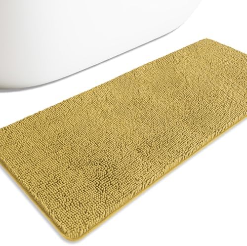 Bathroom Runner Rug 24 x 60 Inch – Extra Large Long Bath Mat | Absorbent and Washable Thick Chenille Bath Rug Non-Slip Runner Rug for Bathroom, Shower, Sink(Mustard)