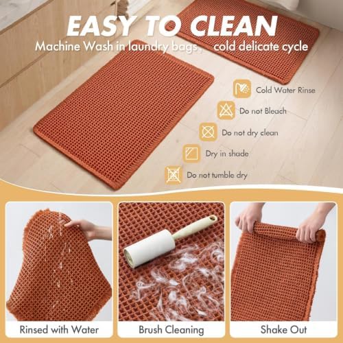 MIULEE Fall Orange Set of 2 Waffle Bathroom Rugs Boho Bath Mat 20x32 Inch