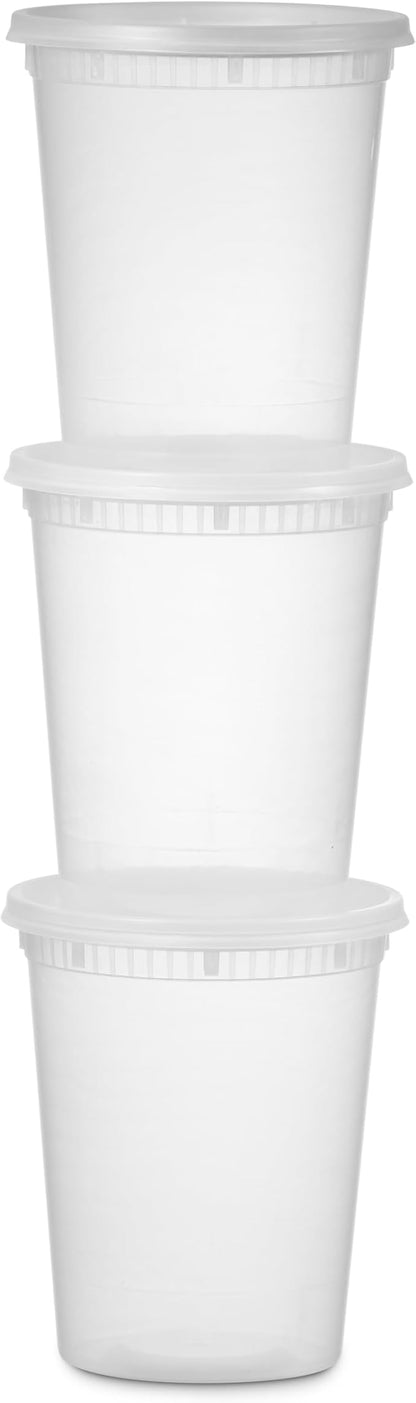 24 Pack -32 Oz Plastic Deli Containers with Lids - Food Storage Containers with Lids - Clear Disposable Airtight Meal Prep Containers, BPA Free, Stackable, Leakproof, Microwave and Freezer Safe