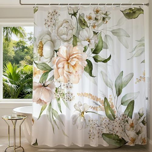 Floral Flower Shower Curtain Set with 12 Hooks,Thick 120GSM 72x72
