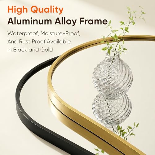 Antok Arched Bathroom Mirror, 26"x38" Wall Mounted Mirror, Vanity Mirrors for Over Sink, Aluminum Alloy Frame Bathroom Mirrors Living Room, Bedroom and Entryway, Gold