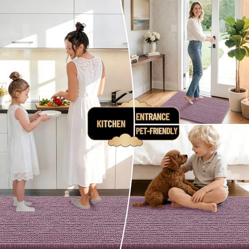 OLANLY Thick Chenille Absorbent Bathroom Rugs Mat 30x20, Deep Plum
