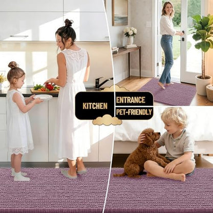 OLANLY Thick Chenille Bathroom Runner Rugs Mats 44x24, Deep Plum