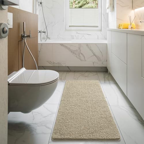 LOCHAS Luxury Bathroom Rug Shaggy Bath Mat 24 x 54 Inch, Beige