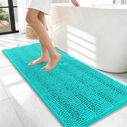 OLANLY Thick Bathroom Runner Rugs 47x17, Soft Chenille Long Bath Rugs, Teal