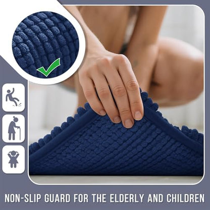 Yimobra Bathroom Rug Mat 24 x 17, Non Slip and Super Absorbent Bath Mat,Machine Washable Quick Dry,Ultra Plush Chenille Shower Rugs for Bathroom Floor Sink Tub and Shower Outside,Navy Blue