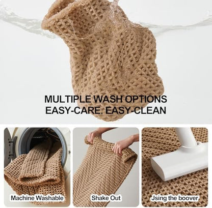 Sunfly Boho Bathroom Rug, Herringbone Waffle Bath Mat Non-Slip Washable Super Absorbent Quick Dry, Small Farmhouse Bath Mat for Bathroom Floor Decor 16"*24" Khaki
