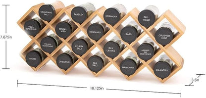Kamenstein Criss Cross 18 Jar Bamboo Spice Rack with Spices Included - Countertop, Drawer, or Wall Mount Organizer with Refill Program