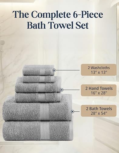 LANE LINEN Towel Set for Bathroom 6 Piece Soft Absorbent Quick Dry - Grey