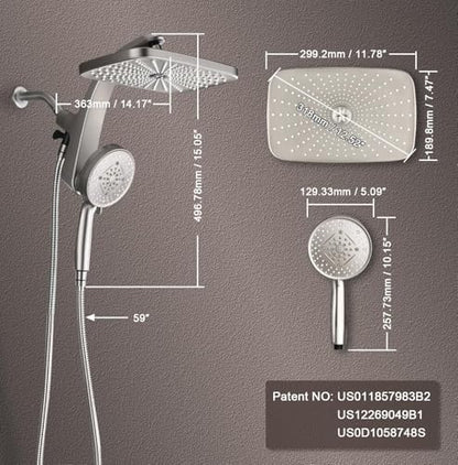 Rain Shower Head with Handheld Showerhead, Nickel 1.75GPM 460311