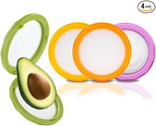 Avocado Saver and Onion Storage - Set of 4 Reusable Double sided silicone food storage container for fridge pod - Ideal for Garlic,Tomatos, Lemons, and Potatoes ﻿ ﻿