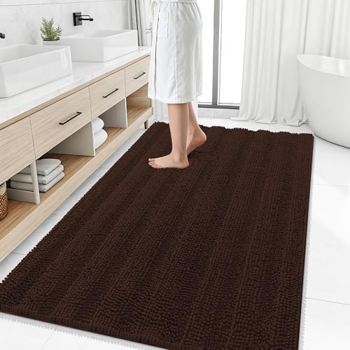 Smiry Thick Chenille Large Bathroom Runner Rugs 59x35, Soft Bath Mat, Brown
