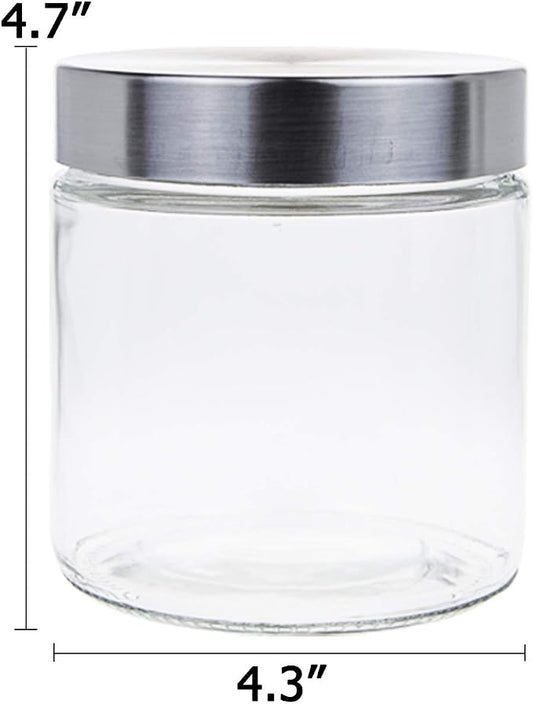 Lawei 6 Pack 27 Oz Clear Glass Jars with Stainless Steel Lids - Glass Food Canister Set Food Storage Jars for Cookie Rice Beans Pasta Snacks